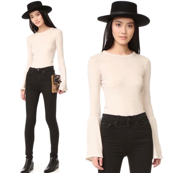 Enza Costa Tops - Enzo Costa Bell Sleeve Crew Top in Oatmeal XS